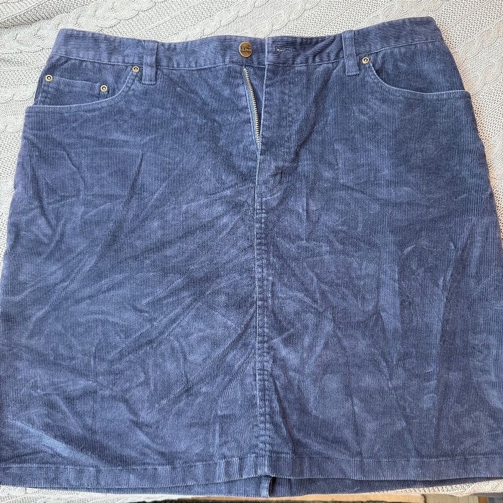 LL Bean Corduroy Skirt Womens 16 Navy Blue Dark Academia Preppy Vintage Preppy